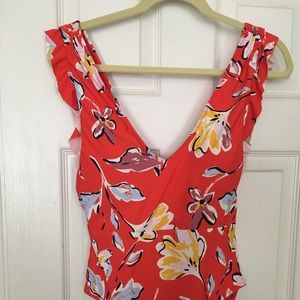 Womens Catalina one-piece swimsuit.  Red floral print.  Cute ruffle sleeve. NWT.